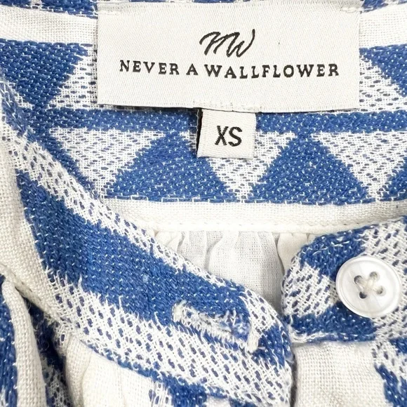 Never A Wallflower Womens Blue White India Handloom Cynthia Dress Size XS - Picture 8 of 11